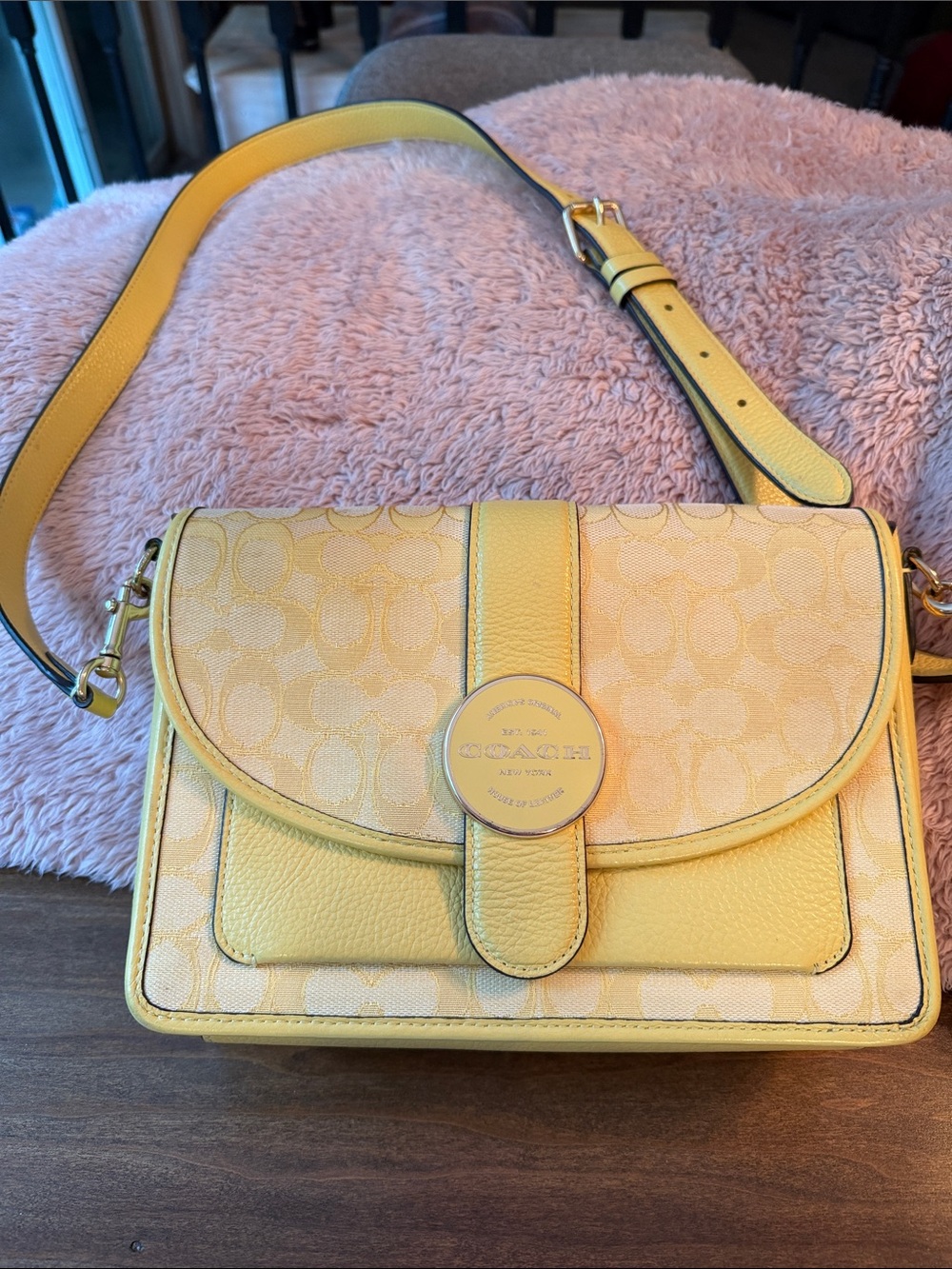 Coach Yellow Signature Jacquard Leather Crossbody Bag C8307